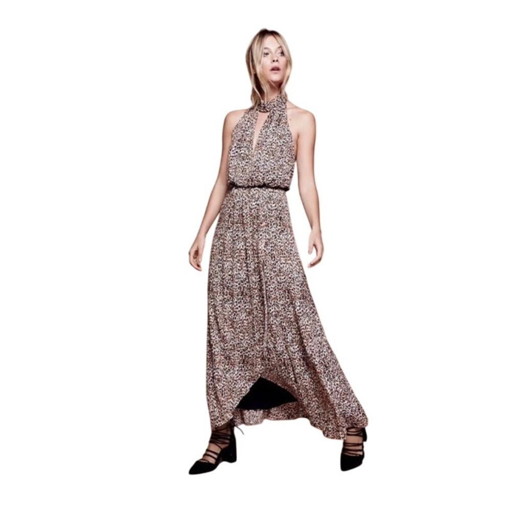 Free People Animal Instincts Cheetah Print Open Back Halter Maxi Dress Size 10 - Picture 2 of 15